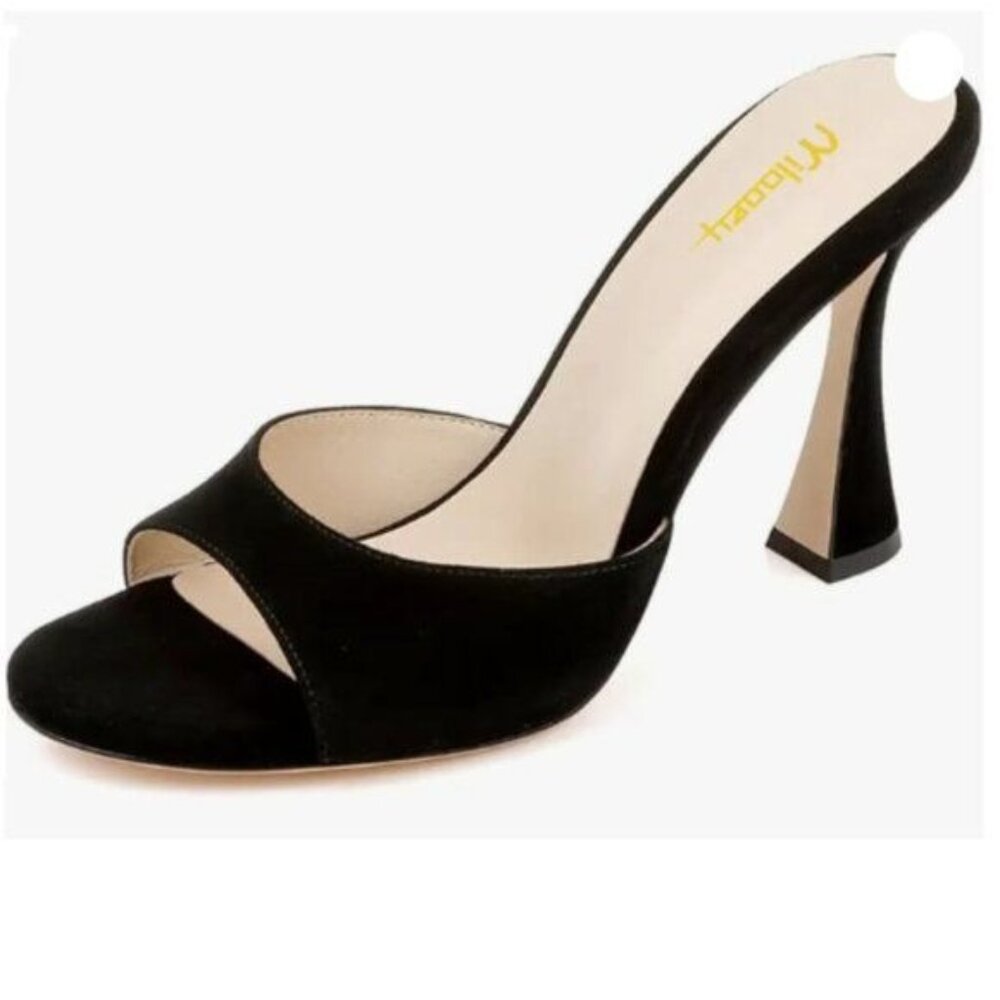 Milooey shoes Women's Open Peep Toe Heeled Mules Block High Heels Elegant Single